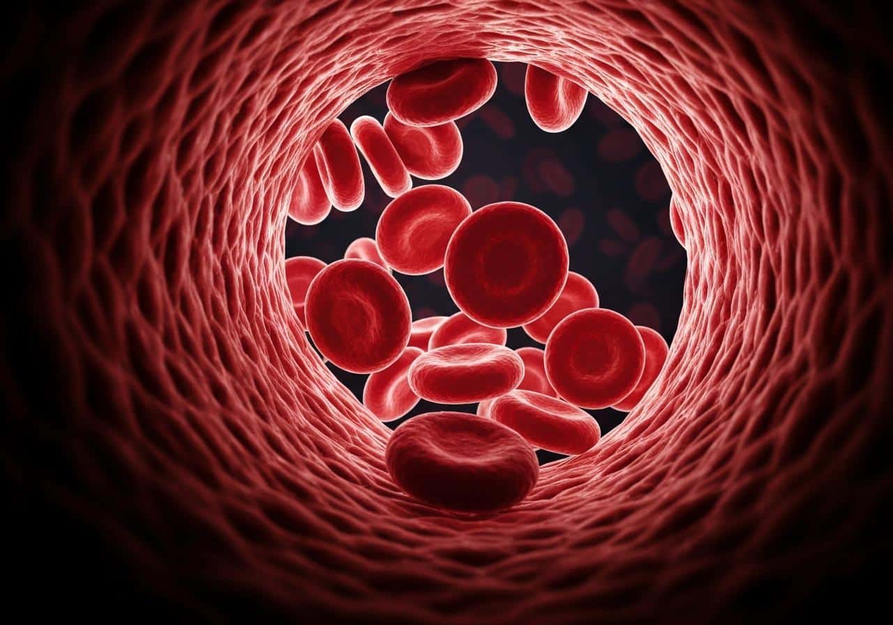 Globules rouges transportant oxygène dans un vaisseau sanguin