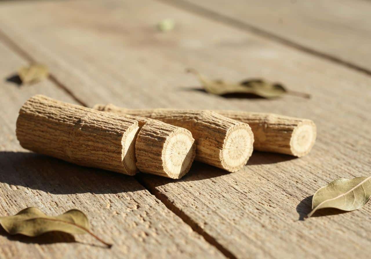 Racine d'ashwagandha séchée en gros plan sur fond naturel