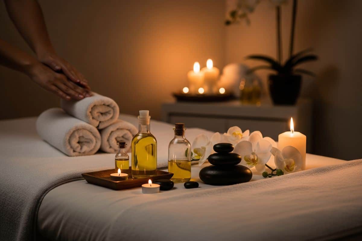 Ambiance spa massage relaxation huiles bougies